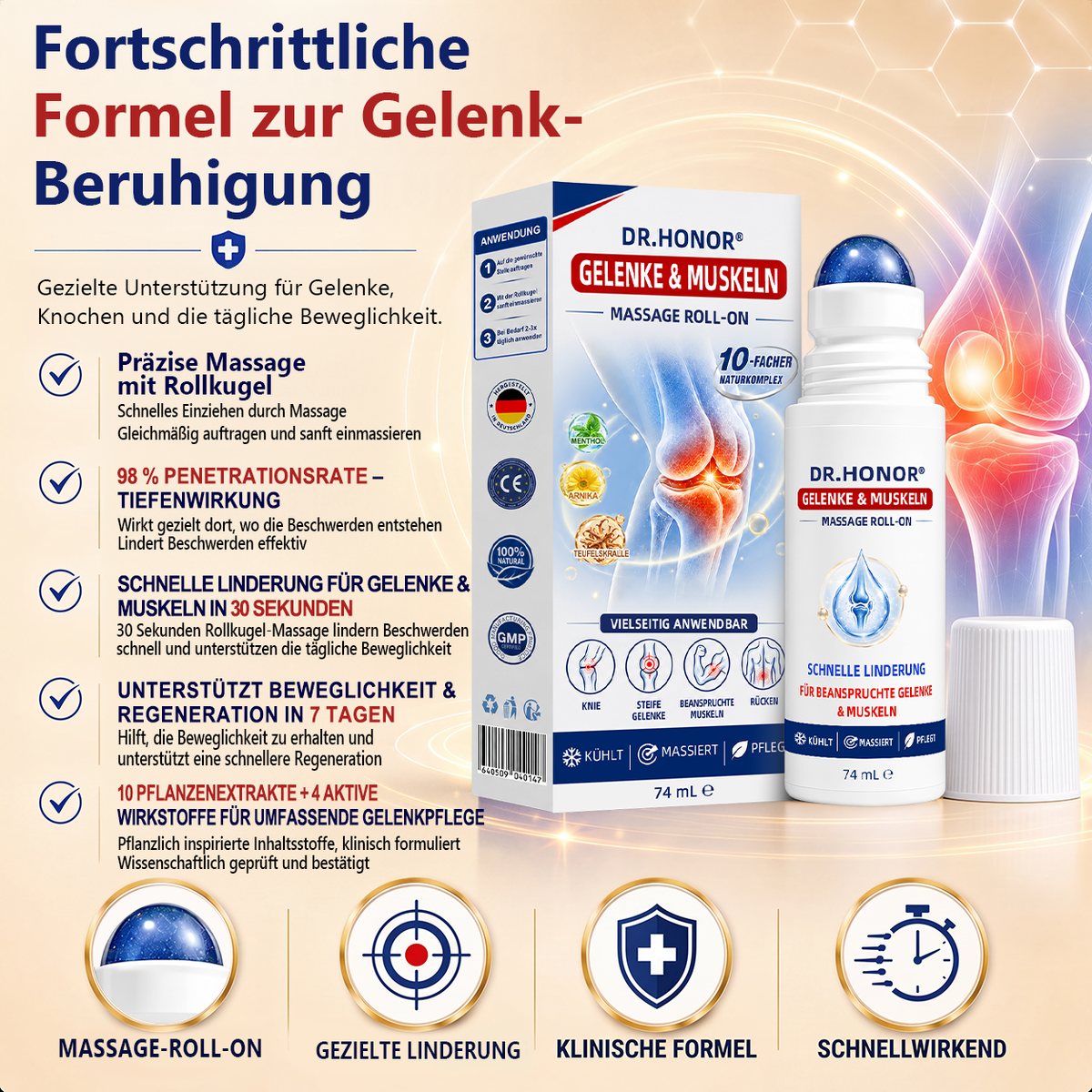 🇩🇪 𝐃𝐑.𝐇𝐎𝐍𝐎𝐑® 💠 Massage Roll-On für Gelenke & Muskeln 🌿 – 10-facher Naturkomplex