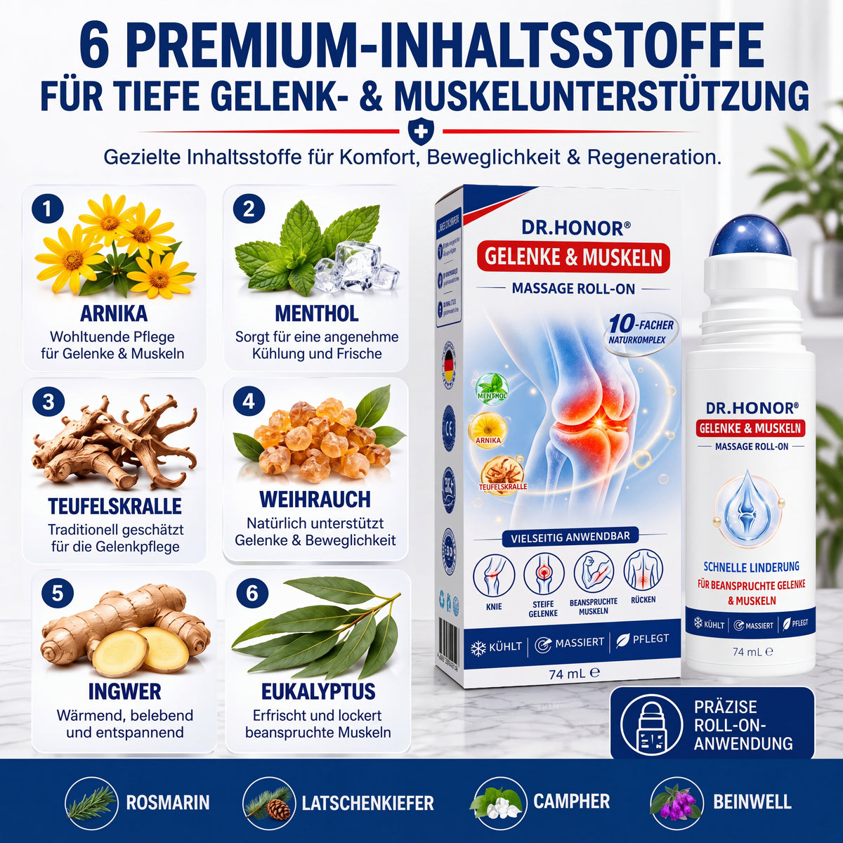 🇩🇪 𝐃𝐑.𝐇𝐎𝐍𝐎𝐑® 💠 Massage Roll-On für Gelenke & Muskeln 🌿 – 10-facher Naturkomplex